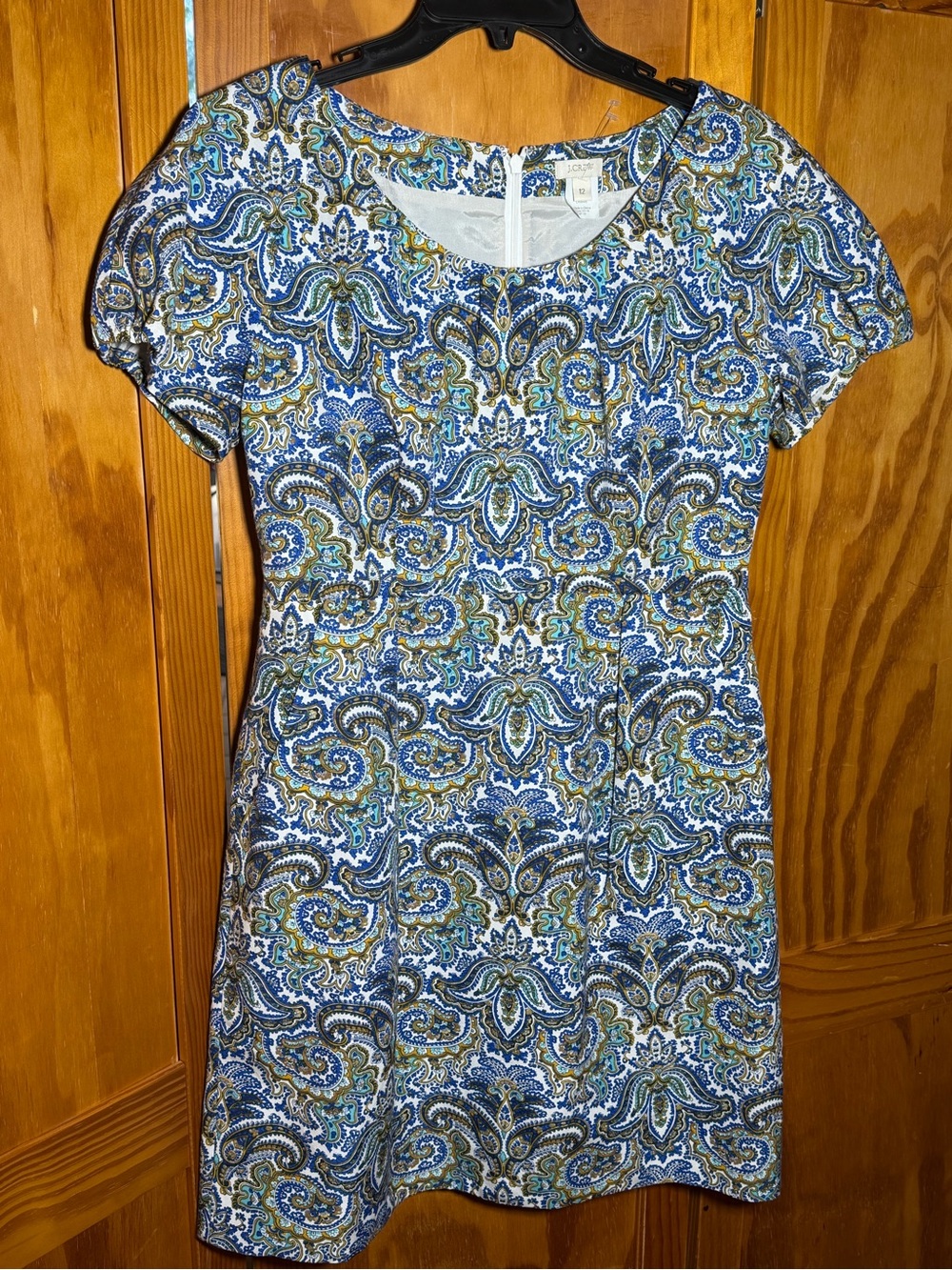 J. Crew Silk/Cotton Paisley Print Dress in Blue and Green|Sz 12|Cottagecore